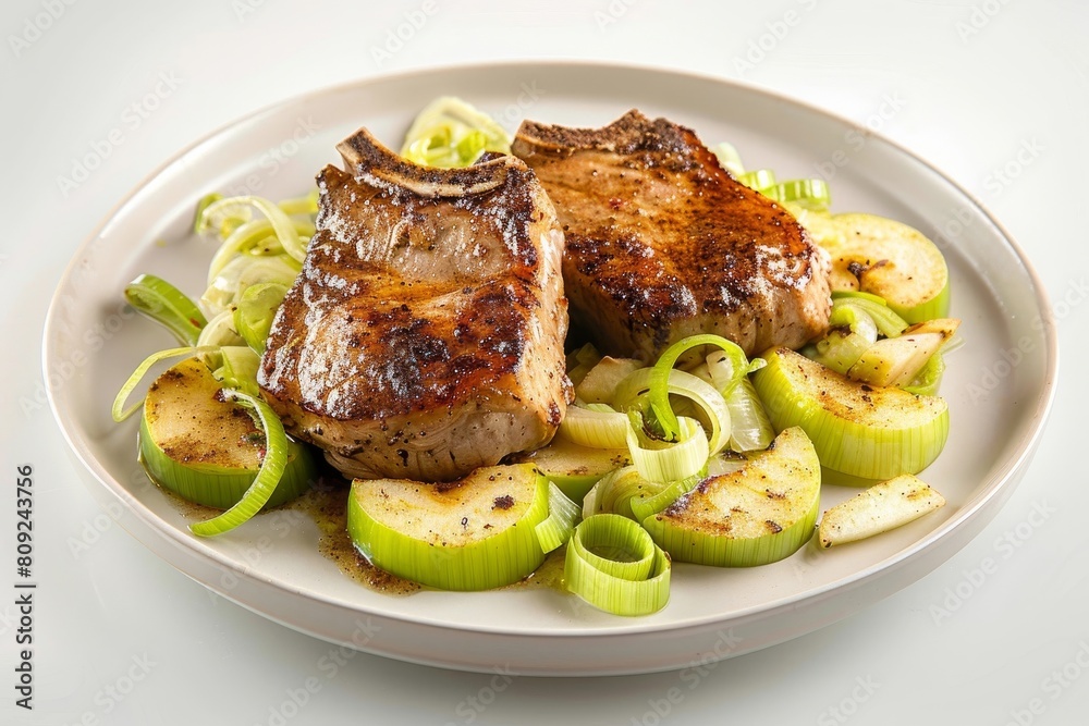Allspice Pork Chops with Caramelized Leeks, Crunchy Apples, and Aromatic Butter Allspice Pork Chops with Caramelized Leeks, Crunchy Apples, and Aromatic Butter