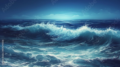 Digital painting of turbulent ocean waves under moonlight © cac_tus