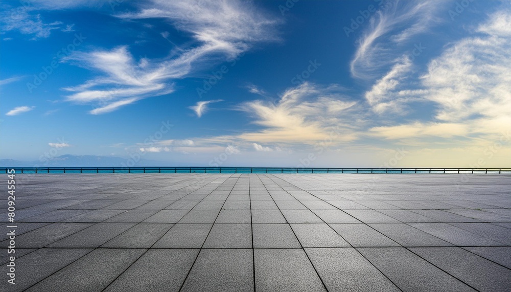 dark concrete floor background infinite horizon sky panoramic scene