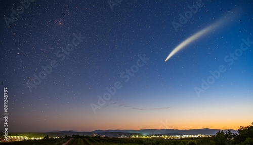 wonderful view of starry sky and c 2020 f3 neowise comet with light tail photo
