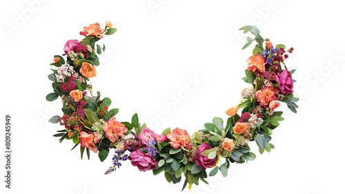 Colorful Flower Wreath Decoration for special occasions isolated on a transparent background