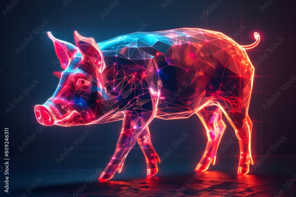 digital glowing pig of 3d triangular polygons digital glowing pig of 3d triangular polygons
