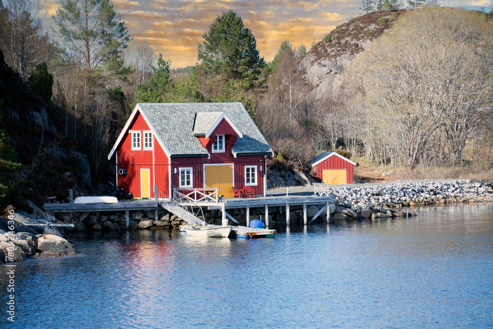 Fototapeta premium Boathouse on coastal Norway.
