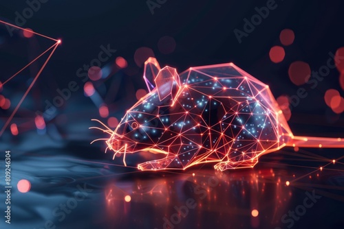 digital glowing mouse of 3d triangular polygons