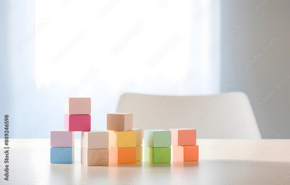 children's toy geometrical cubes on a white wooden table soft li children's toy geometrical cubes on a white wooden table soft li