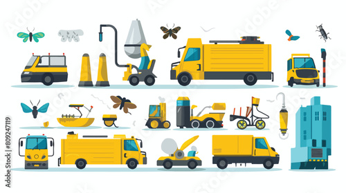 Pest control service equipment and vehicle icons se