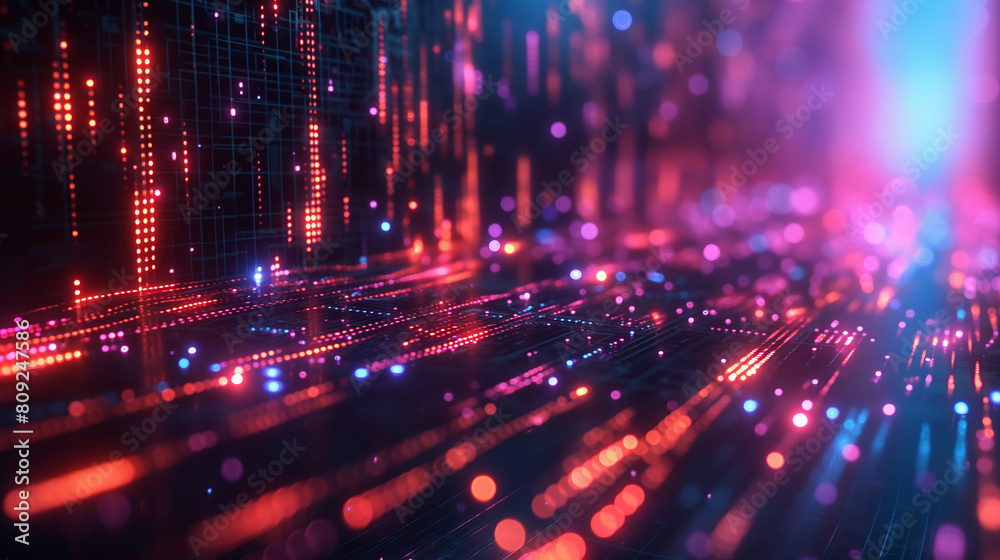 A colorful, abstract image of a cityscape with bright lights and neon colors A colorful, abstract image of a cityscape with bright lights and neon colors
