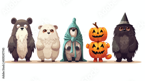 Owl dog and bear animal characters in Halloween cos