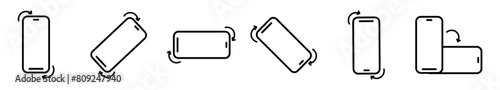 Rotate set of smartphone linear icons isolated on white background. Rotate your mobile phone screen. Horizontal or vertical rotation icons.