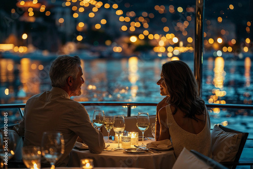 Elegant Senior Couple Enjoying Dinner on a Cruise Ship