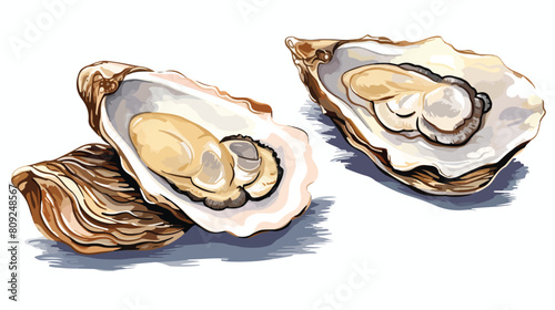 Open oyster shells with edible delicacy clam engrav