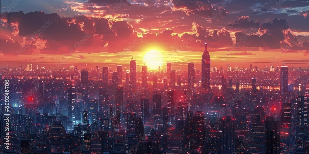 Obraz premium The cutting-edge telecommunications hub enhances connectivity in a tech-savvy global city with extensive digital integration.