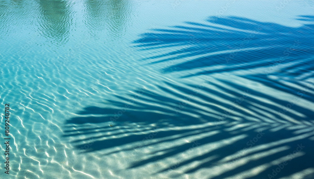 Shadows of palm leaves on Rippling blue Water Surface, tropical background