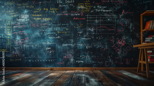 A chalkboard with equations and numbers on it photo