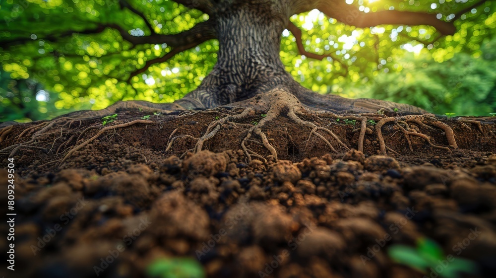 Obraz premium Exposed tree roots on a forest floor