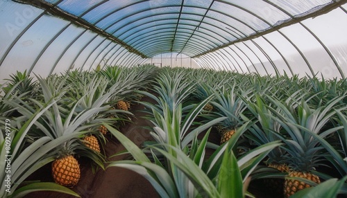 azores pineapple fruit in a traditional azorean greenhouse plantation at sao miguel island photo