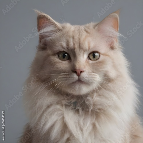 Majestic fluffy Cream-Colored Long-Haired Cat Posing Against a Neutral Background