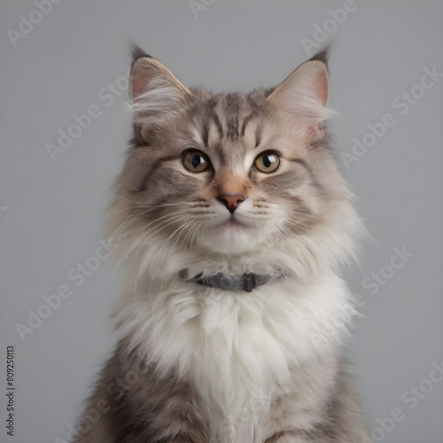 Majestic fluffy Cream-Colored Long-Haired Cat Posing Against a Neutral Background