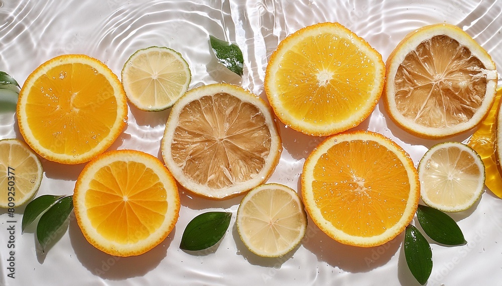 sliced lemons and oranges on a white surface