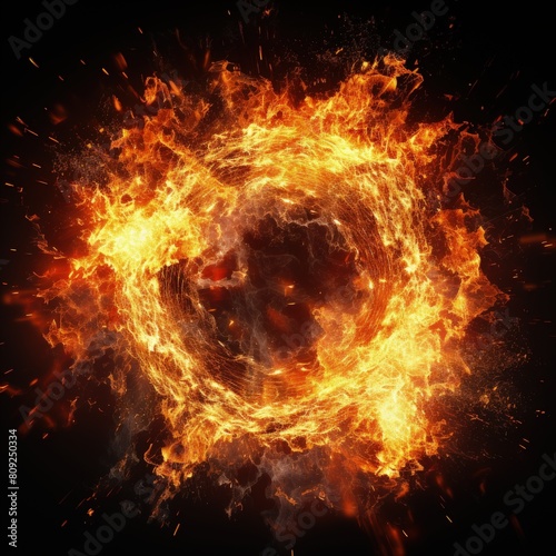 Dynamic Circular Explosion with Intense Orange and Yellow Glow