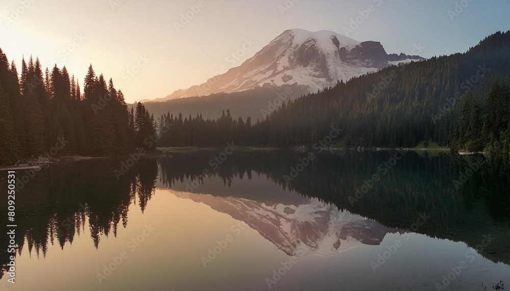 mt rainier and reflection lake at sunrise