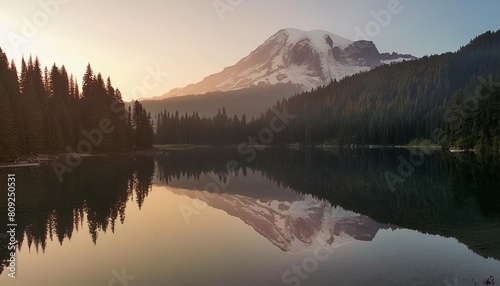 mt rainier and reflection lake at sunrise