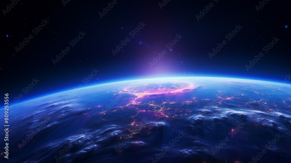 Planet Earth Illuminated By City Lights And Cosmic Aurora. Generative AI