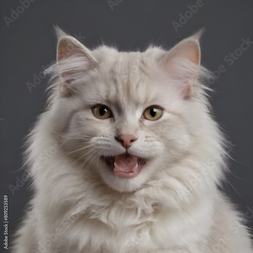 Majestic fluffy Cream-Colored Long-Haired Cat Posing Against a Neutral Background