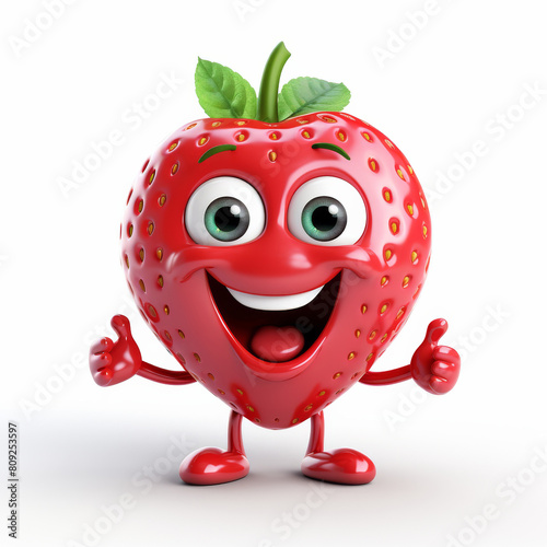 strawberry character with a smile