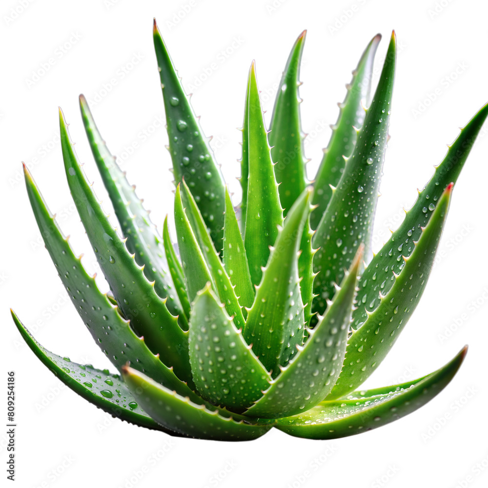 Fresh Aloe Vera Plant With Water Droplets Isolated on Transparent Background