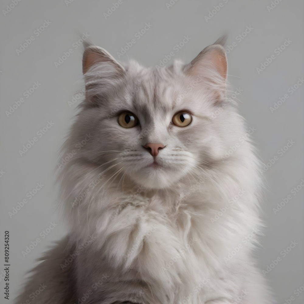 Majestic fluffy Cream-Colored Long-Haired Cat Posing Against a Neutral Background