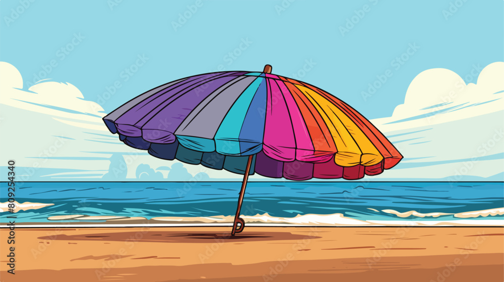 Rainbow colored open beach umbrella sketch style ve