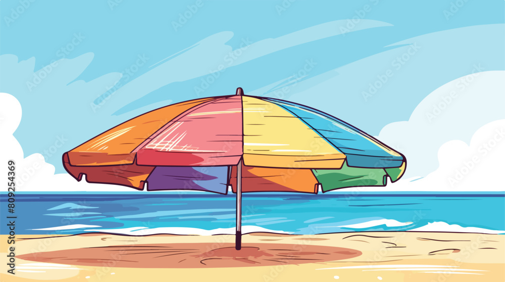 Rainbow colored open beach umbrella sketch style ve