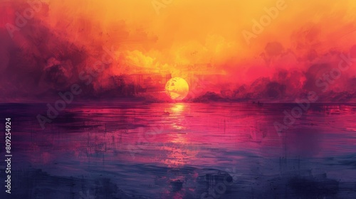 Abstract sunset in a mystical landscape