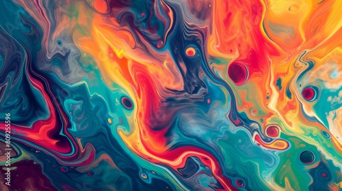 Vibrant abstract liquid painting with swirling colors