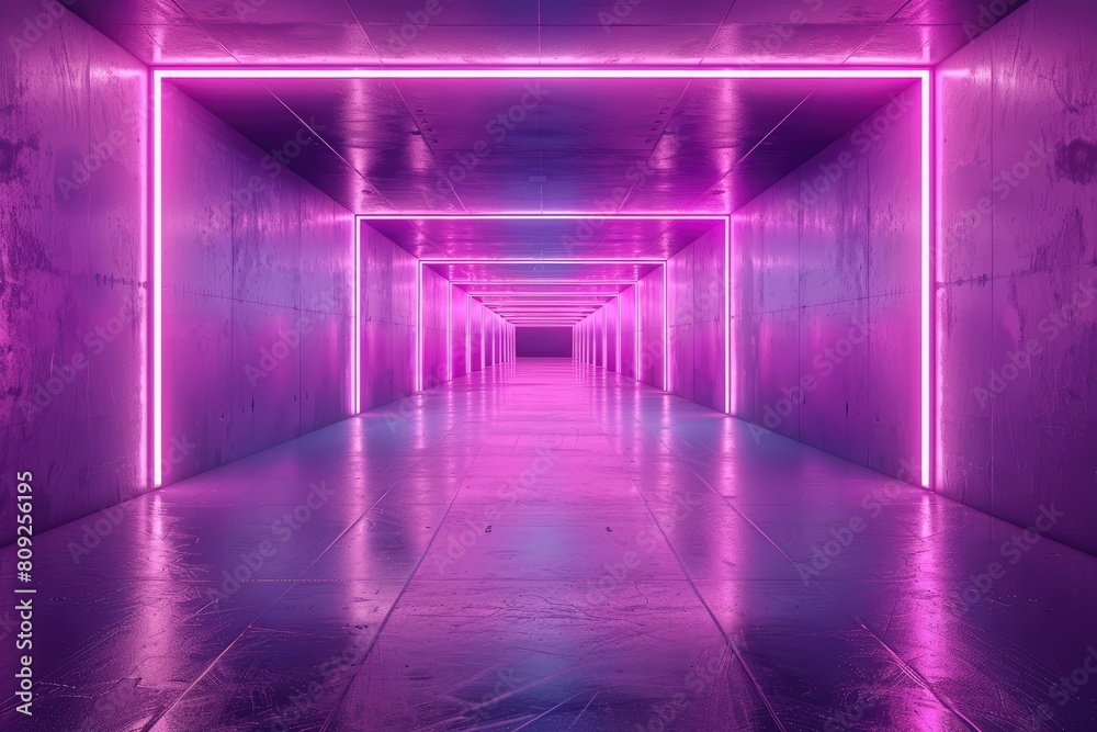 An empty underground purple room with bare walls and lighting metro