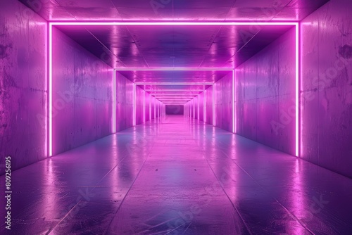 An empty underground purple room with bare walls and lighting metro
