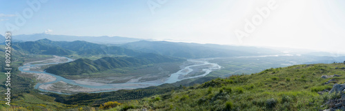 Fototapeta Naklejka Na Ścianę i Meble -  Albania Vjosa wild river beautiful panoramic view in summertime