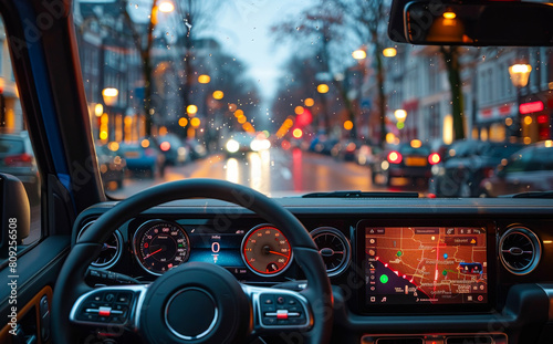 Interior of modern car on rainy evening © Анна Терелюк