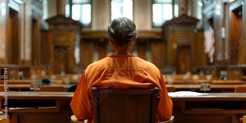 Defendant in an Orange Jumpsuit Pleads Not Guilty in Court. Concept Courtroom Appearance, Legal Proceedings, Criminal Justice, Defendant's Plea, Not Guilty Plea