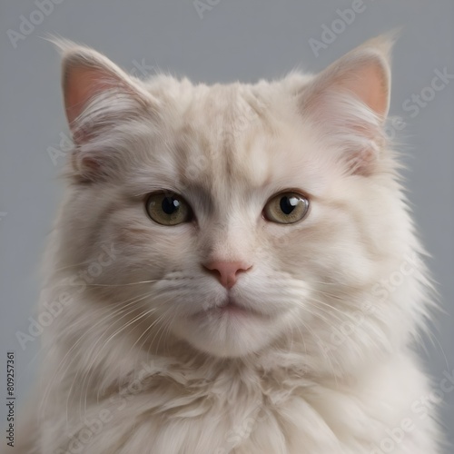 Majestic fluffy Cream-Colored Long-Haired Cat Posing Against a Neutral Background