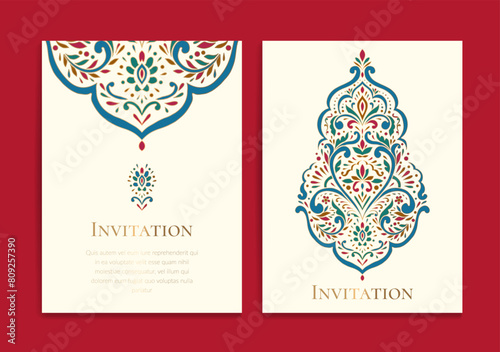 Indian luxury invitation card design with vector ornament pattern. Vintage template. Can be used for background and wallpaper. Elegant and classic vector elements great for decoration.