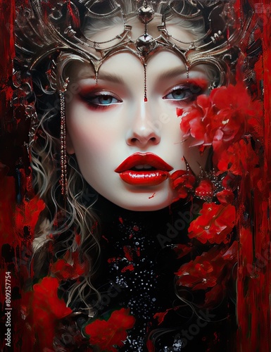 Fantasy painting of a luxury red lips closeup,