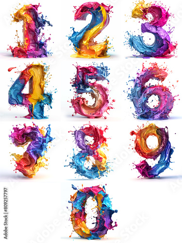 the generated image of numbers executed in the style of liquid paint