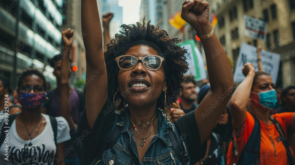 Diverse Group of Activists Protesting for Human Rights Downtown