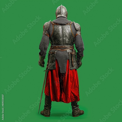 The Royal Knight stood with his back turned. Full body, isolated on green screen background.