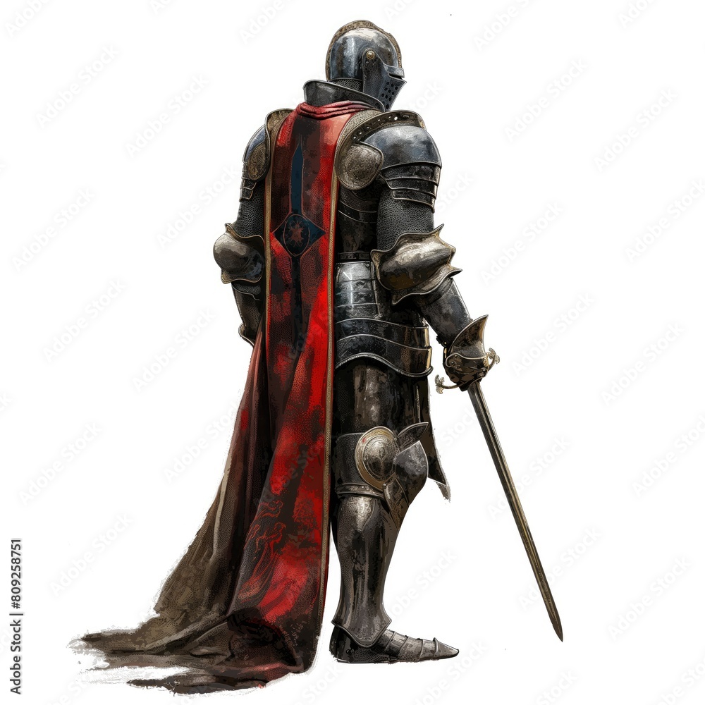 The Royal Knight stood with his back turned. isolated on white background. The Royal Knight stood with his back turned. isolated on white background.