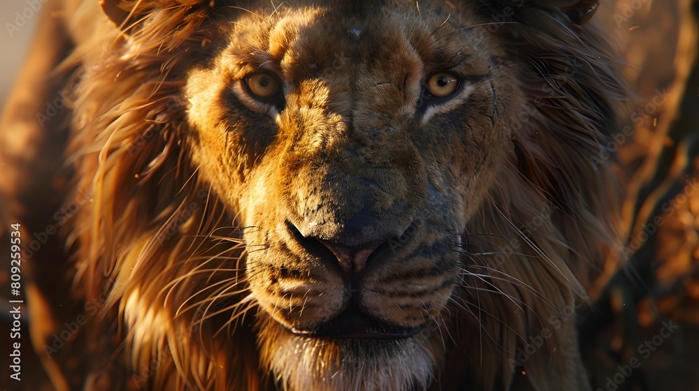 Fototapeta premium Awe Inspiring Gaze of a Majestic Lion in the Wilderness