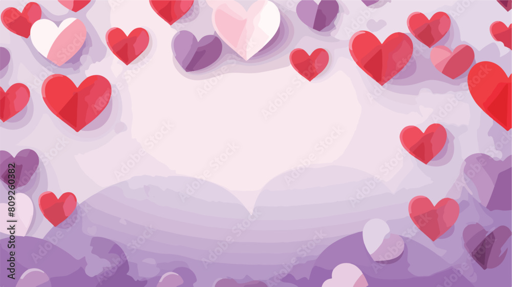 Red and violet hearts in paper craft art style and
