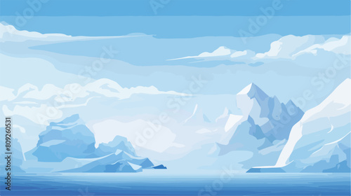 Realistic soft fog arctic iceberg ice mountains wit